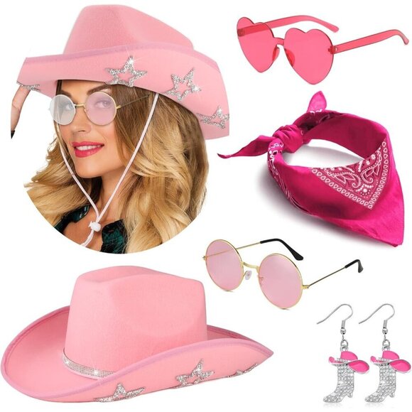 Cowgirl Costume Accessories Western Outfit Set Sparkly Hat Earrings Boots main image 4